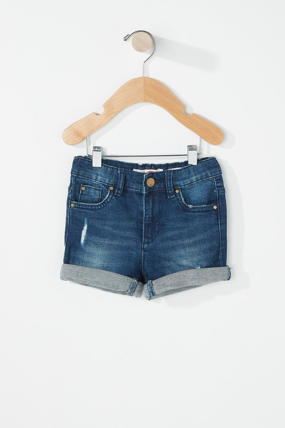 Kids Short en denim d'aspect usé à revers roulés pour bébé garçon Bleu