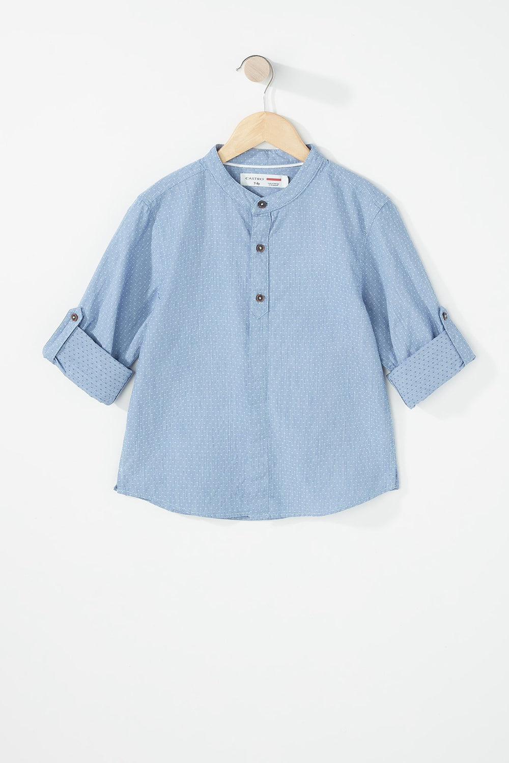 Kids T-shirt henley avec patte de boutonnage triple et revers roulés pour garçon Bleu