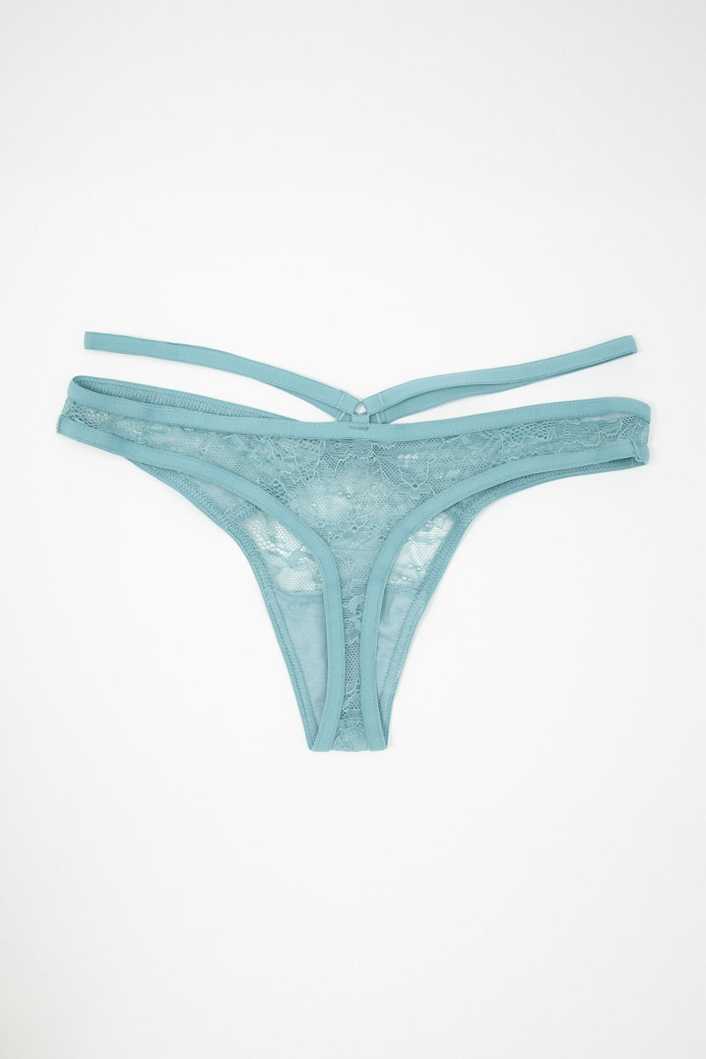Women Caged Lace Thong Blue