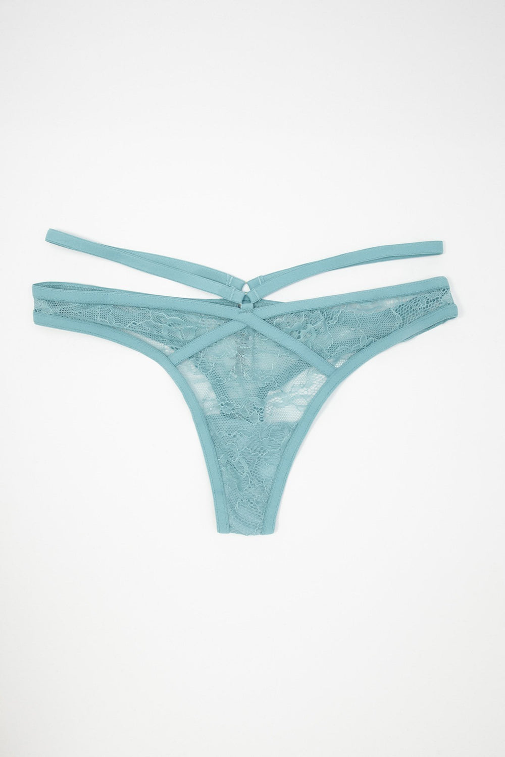 Women Caged Lace Thong Blue