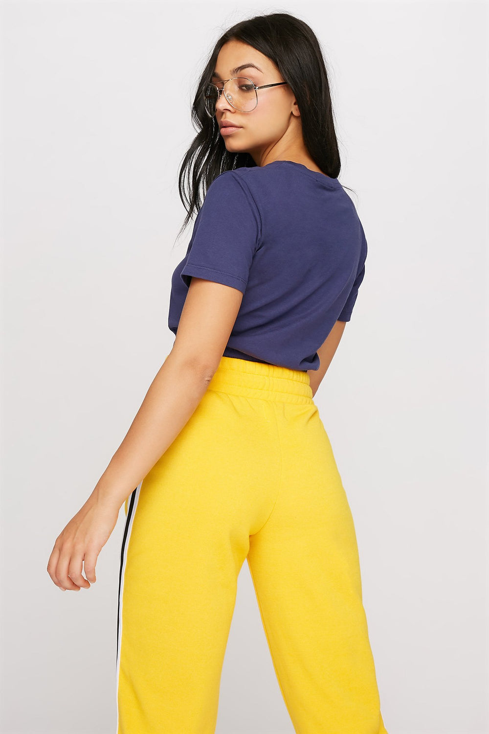 Women Cinched Cropped Crewneck T-Shirt Blue