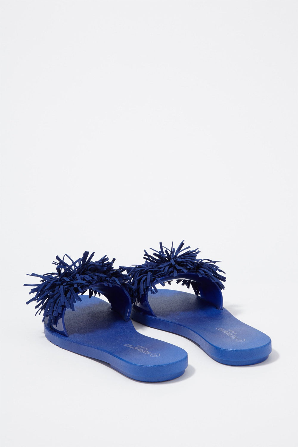 Women Fringe Banded Slider Sandal Blue