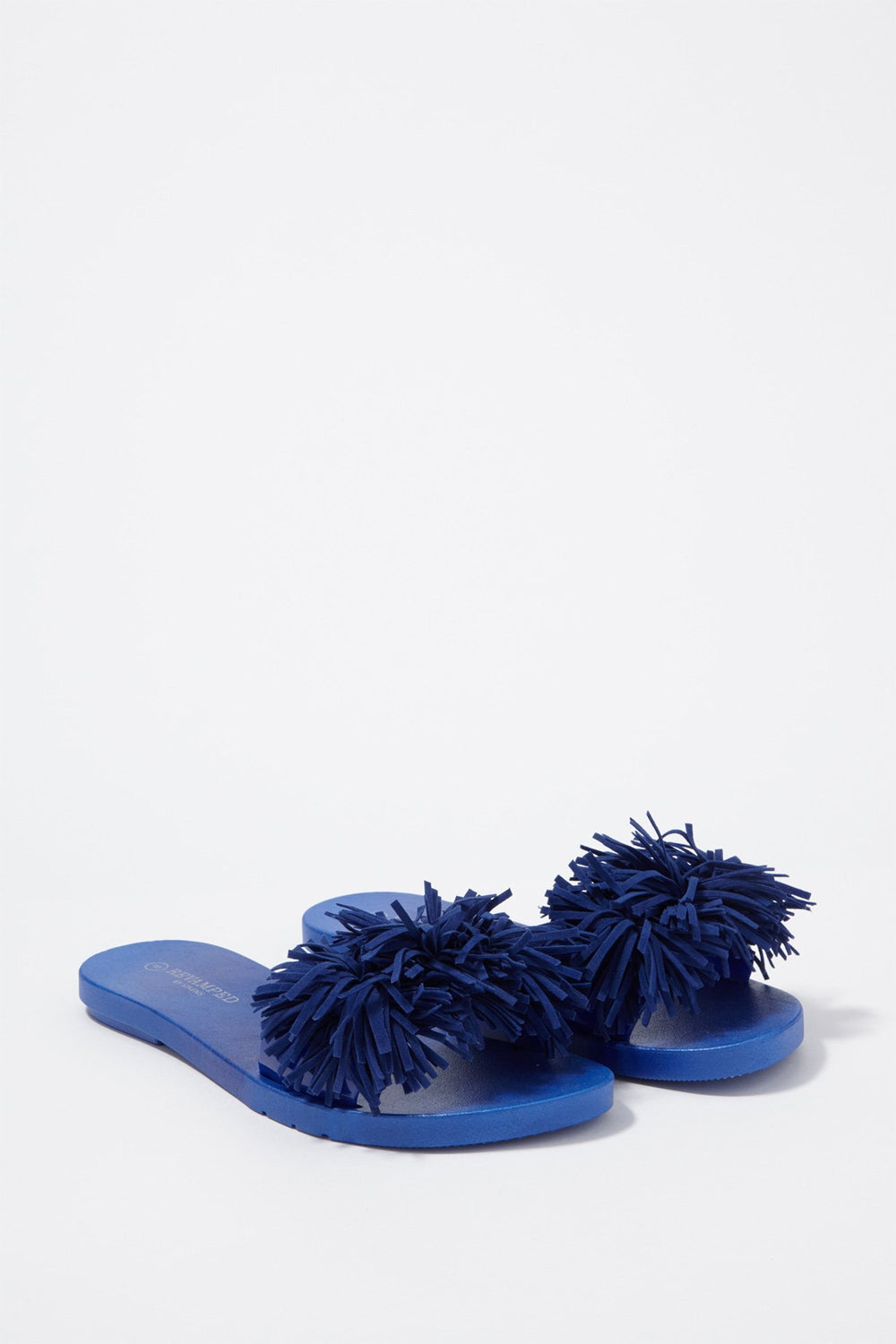 Women Fringe Banded Slider Sandal Blue