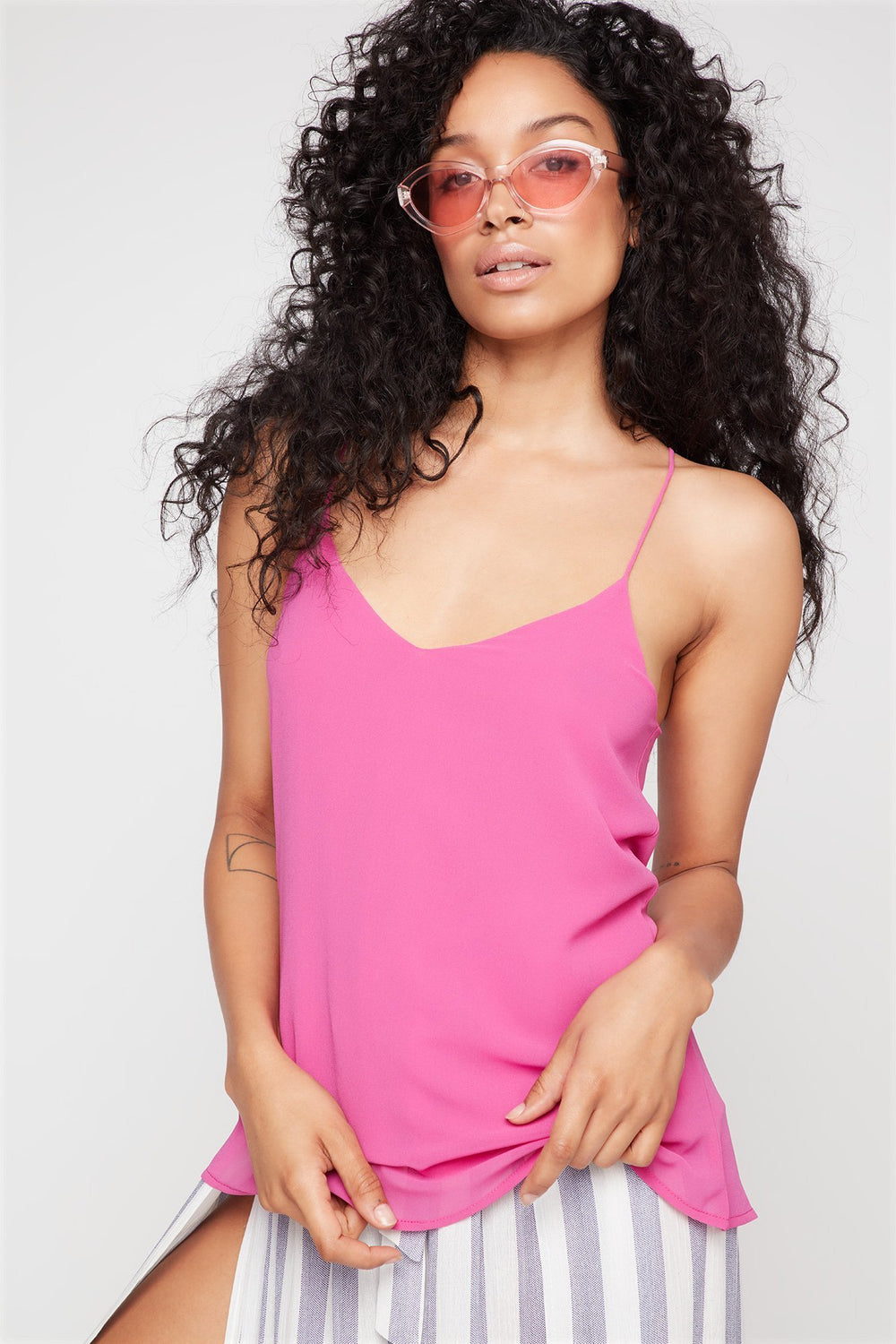 Women Racerback V-Neck Sheer Camisole Blue