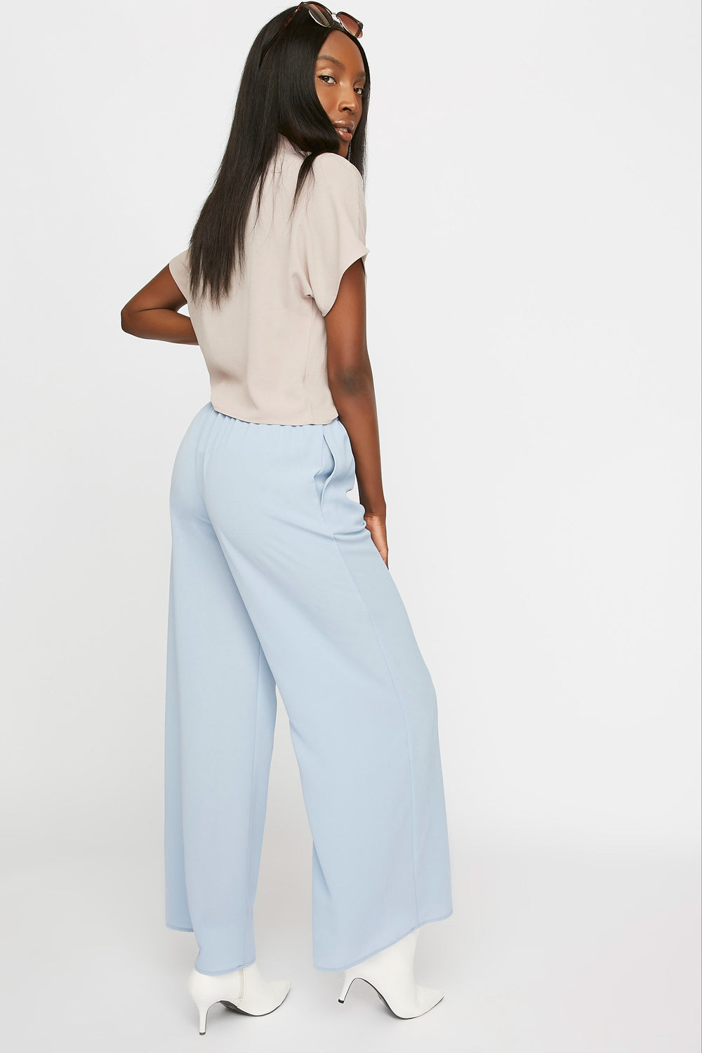 Women Tassel Drawstring Wide-Leg Palazzo Pant Blue