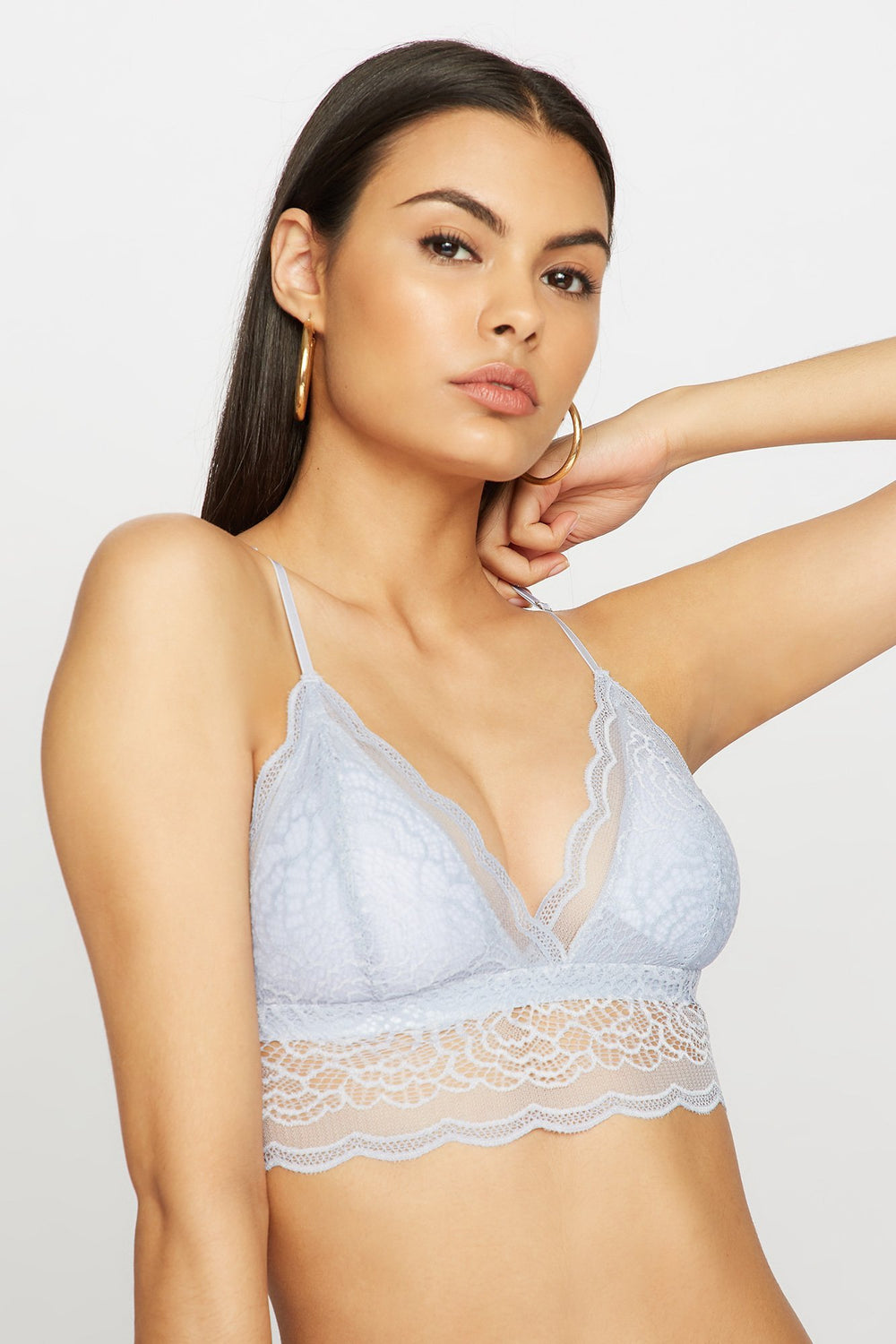 Women V-Neck Lace Crochet Bralette Blue