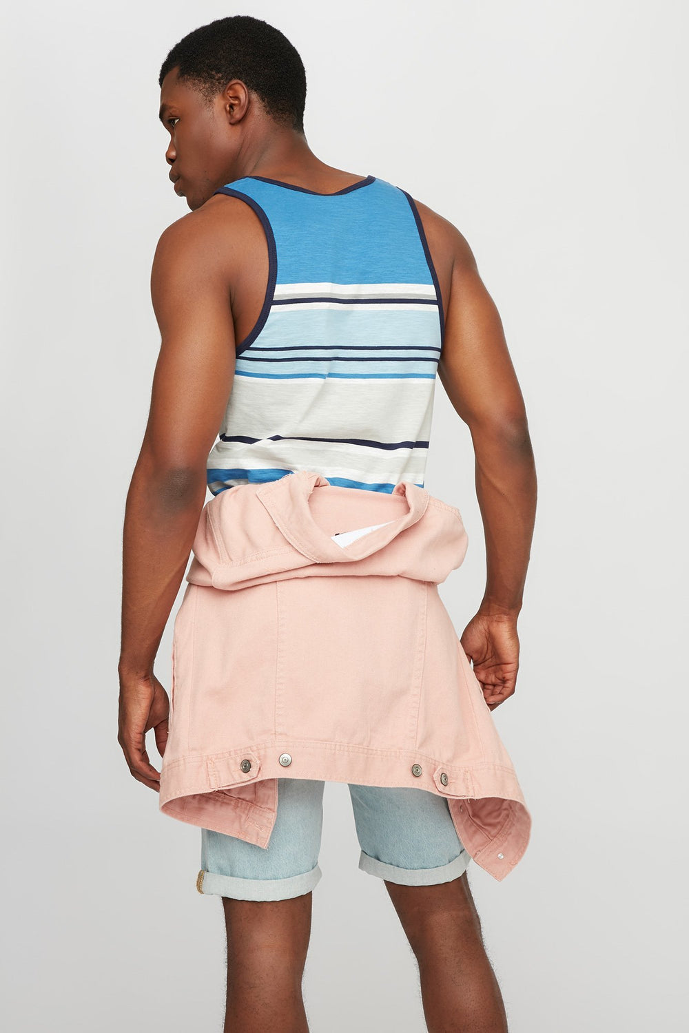 Men Coloured Striped Ringer Tank Blue