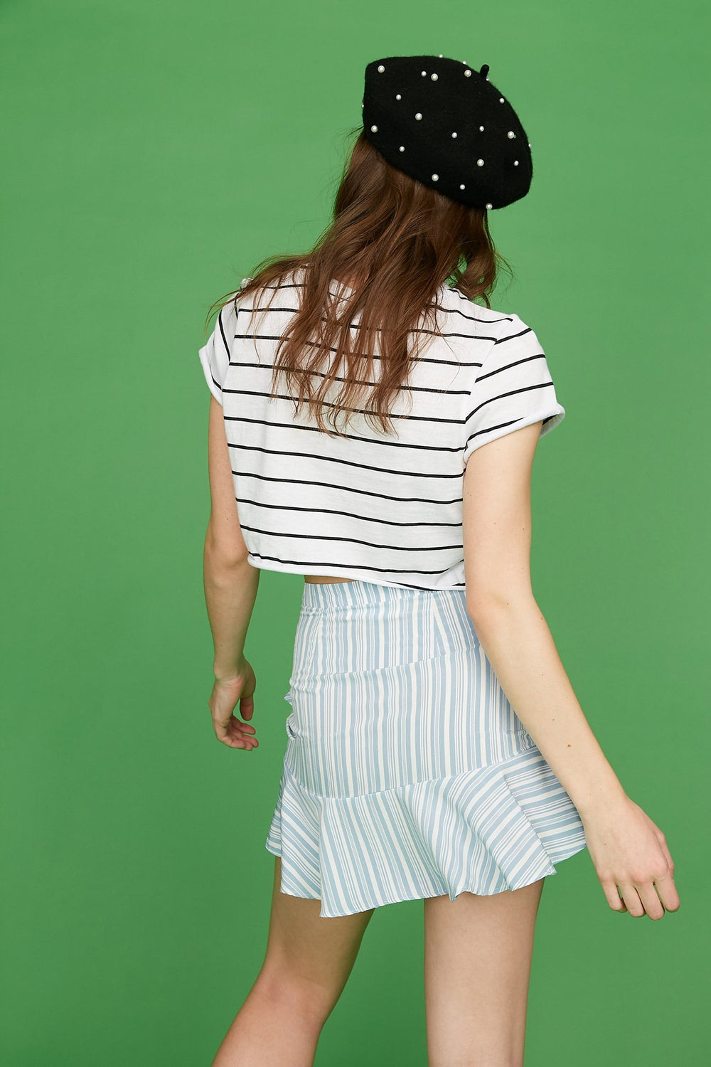 Women High-Rise Ruffle Printed Mini Skirt Blue