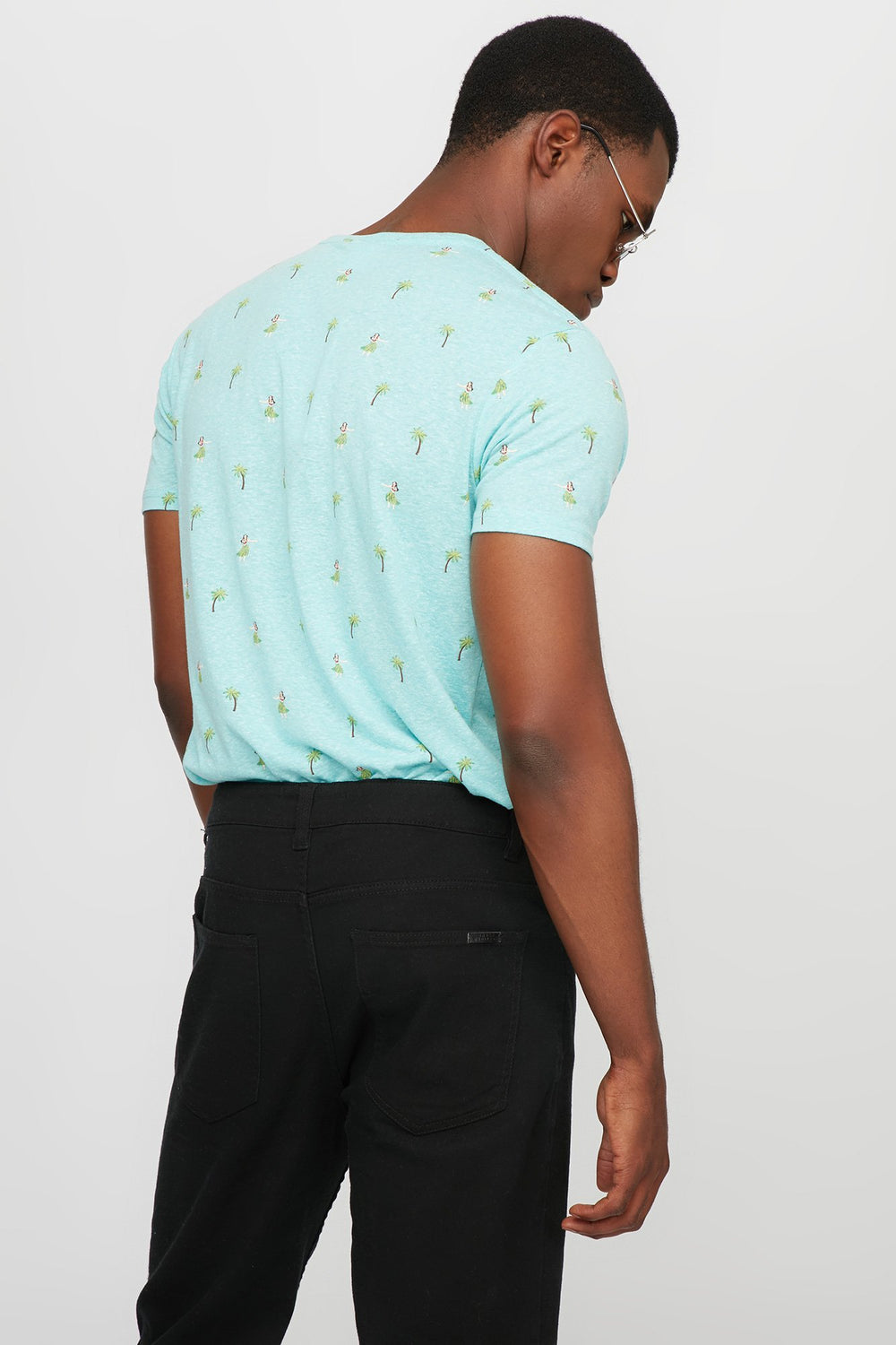 Men Printed Crewneck T-Shirt Blue