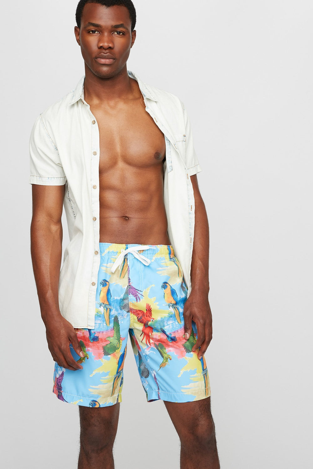 Men Printed Drawstring Boardshort Blue