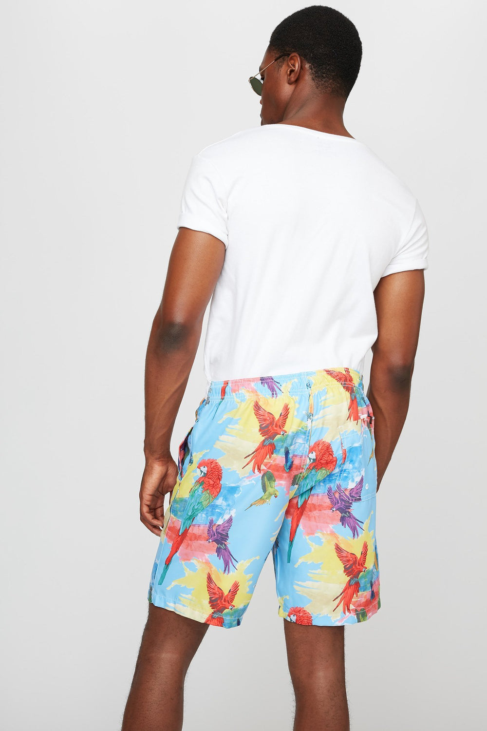 Men Printed Drawstring Slim Hybrid Short Blue