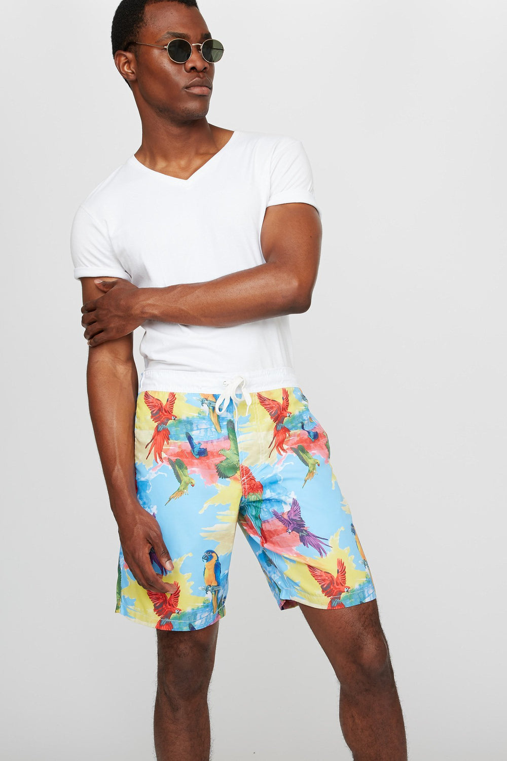 Men Printed Drawstring Slim Hybrid Short Blue