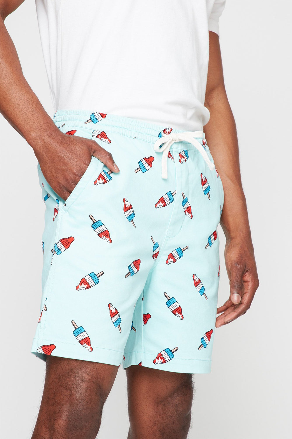 Men Printed Drawstring Slim Short Blue