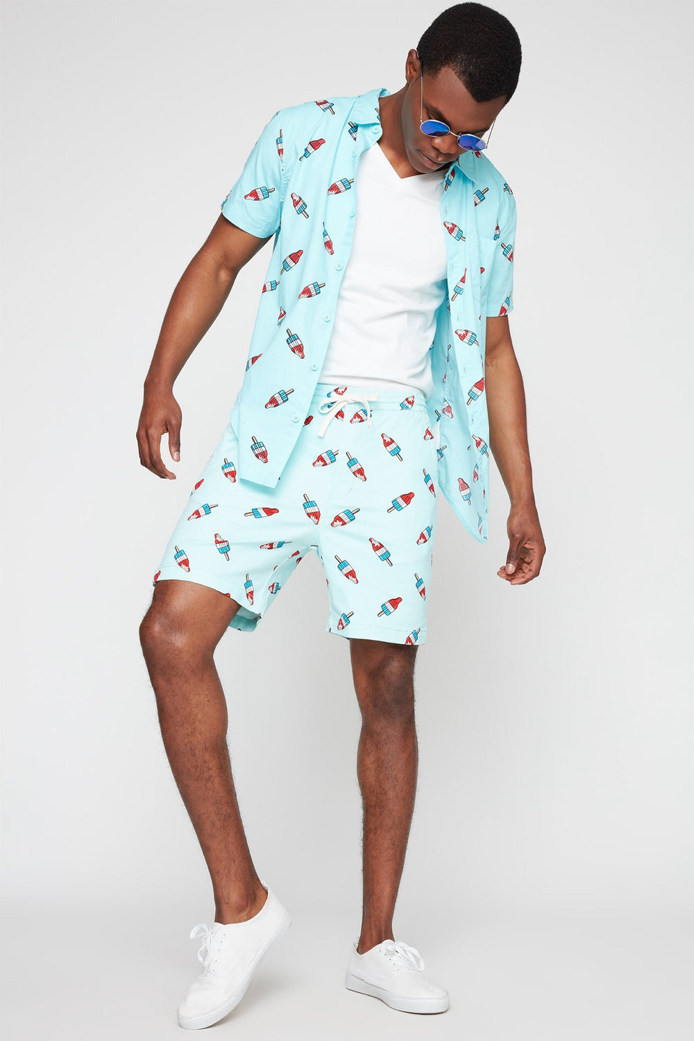 Men Printed Drawstring Slim Short Blue