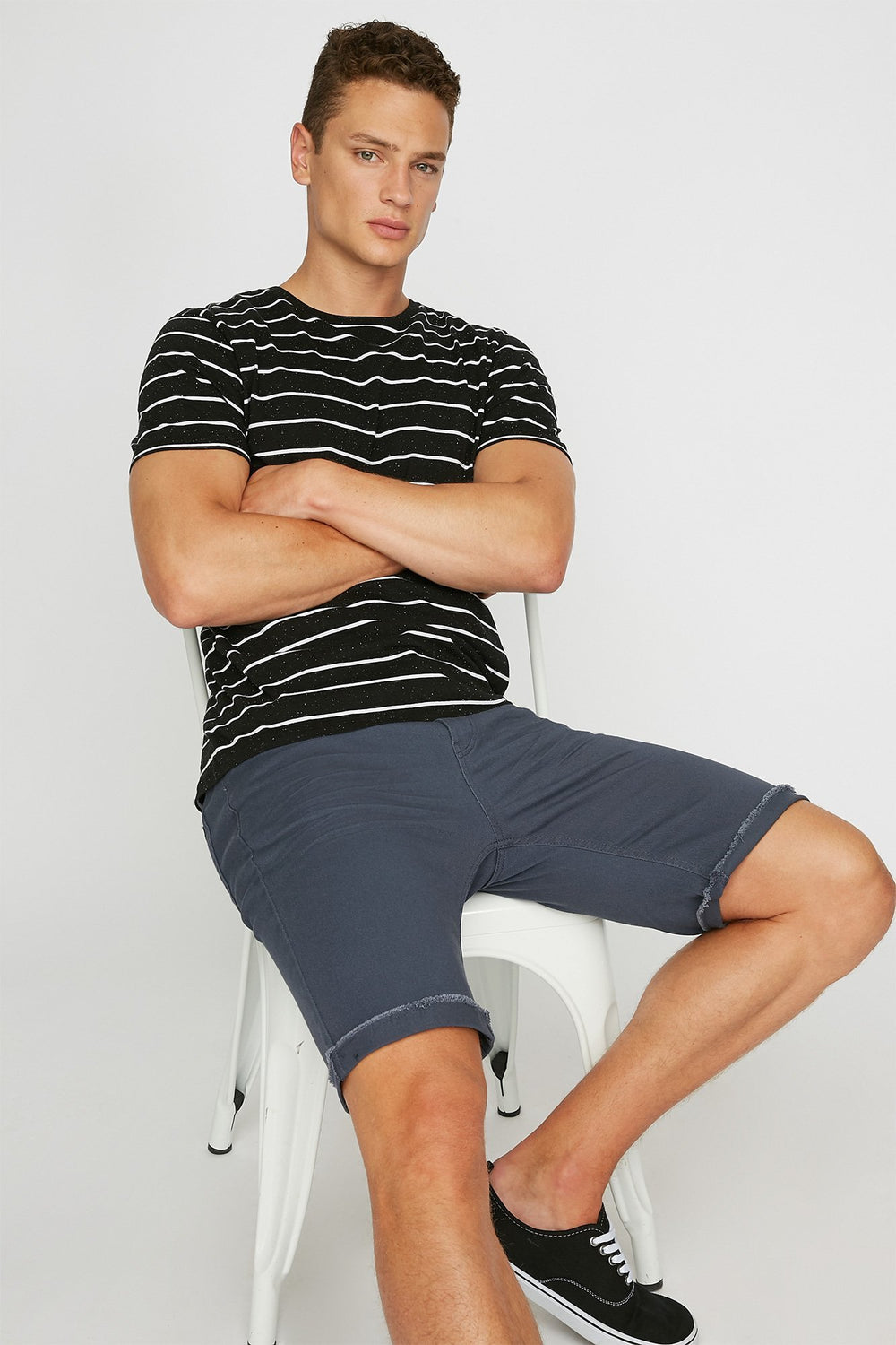 Men Skinny Cuffed Denim Short Blue