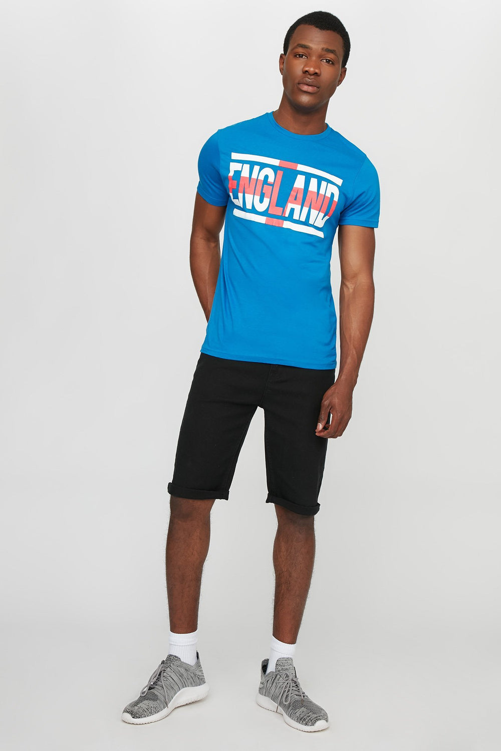 Men World Cup England Graphic Crewneck T-Shirt Blue