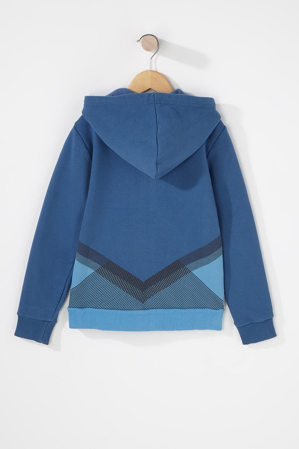 Kids Boys Geometric Zip-Up Drawstring Hoodie Blue