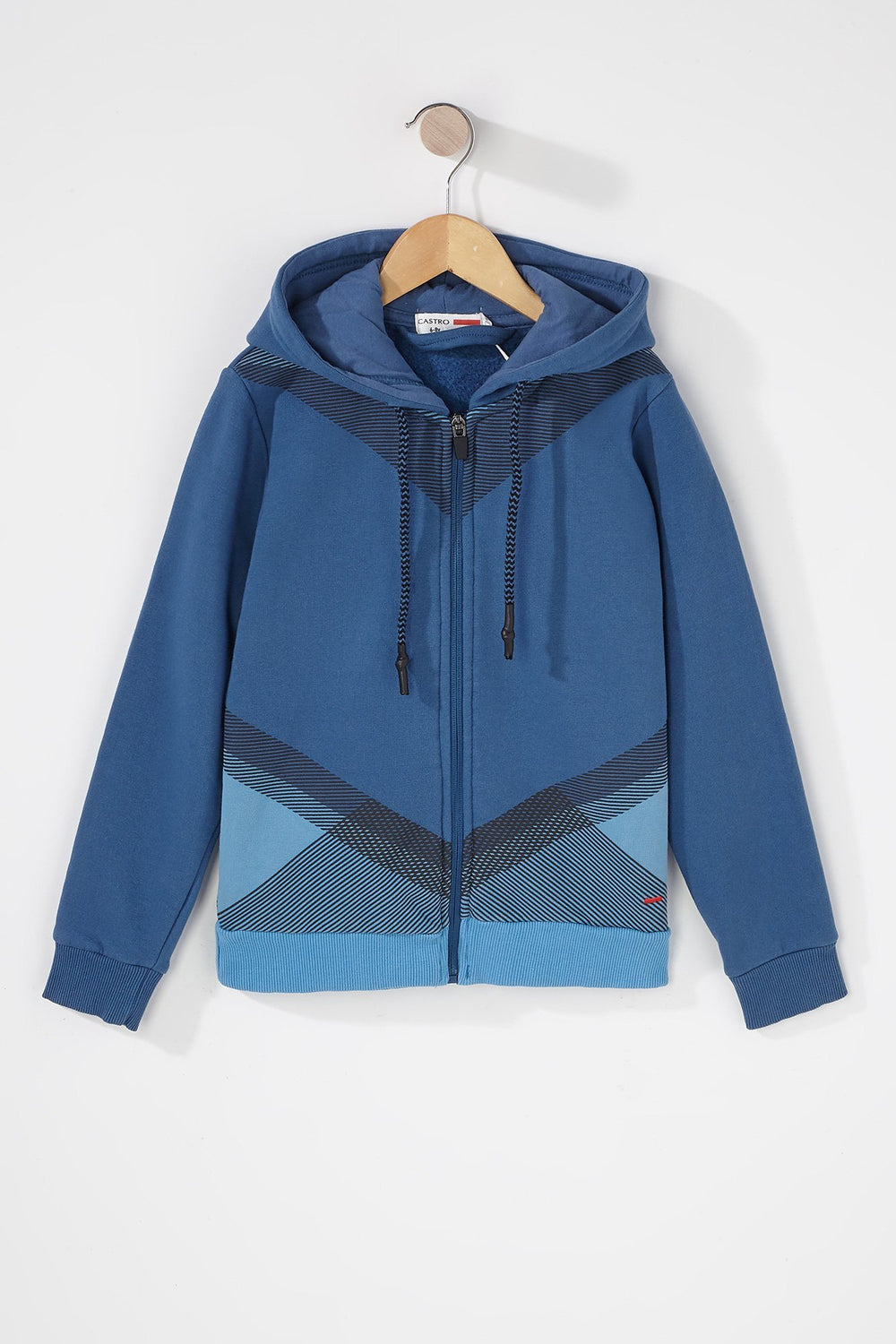 Kids Boys Geometric Zip-Up Drawstring Hoodie Blue