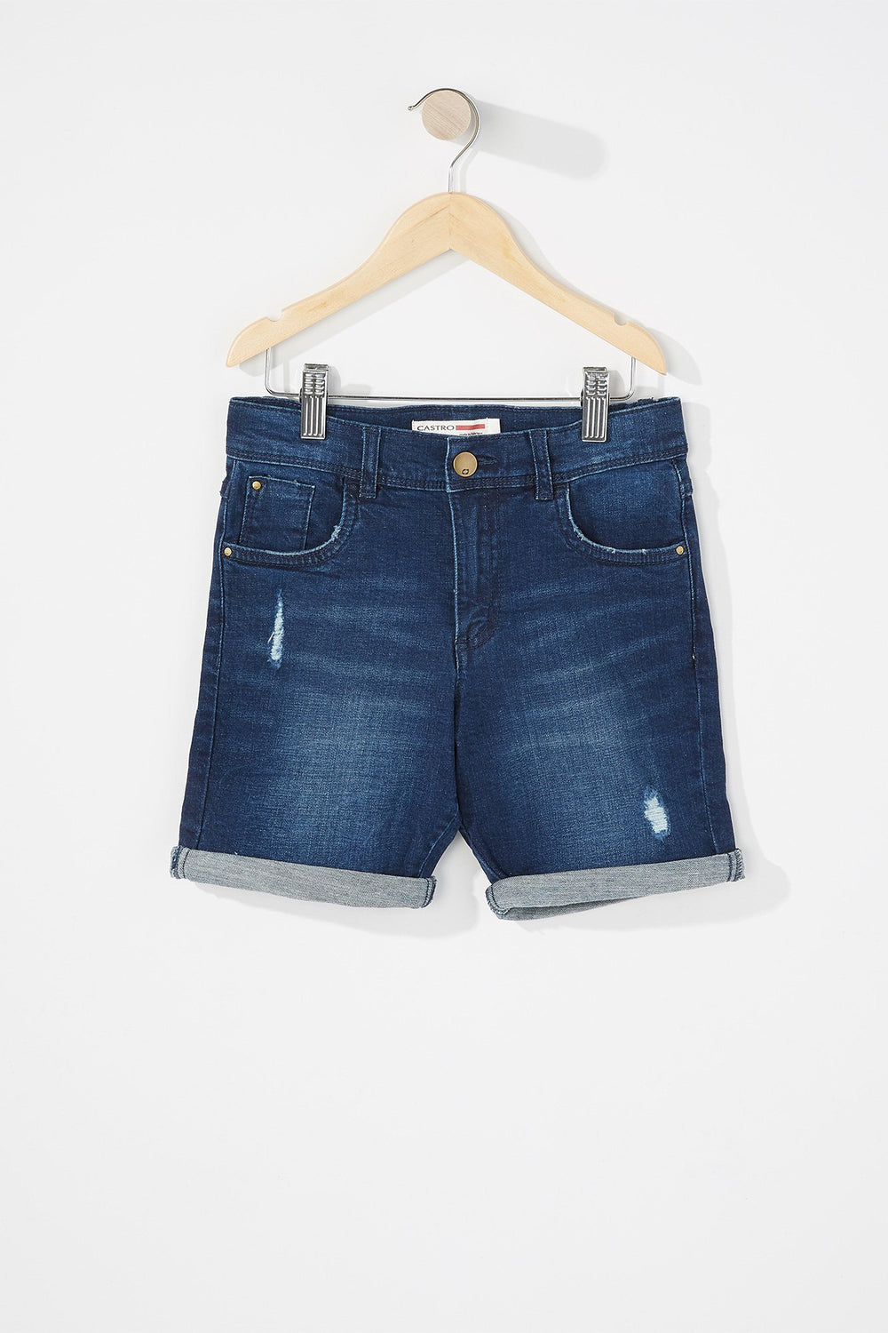 Kids Boys Roll-Up Distressed Denim Short Blue