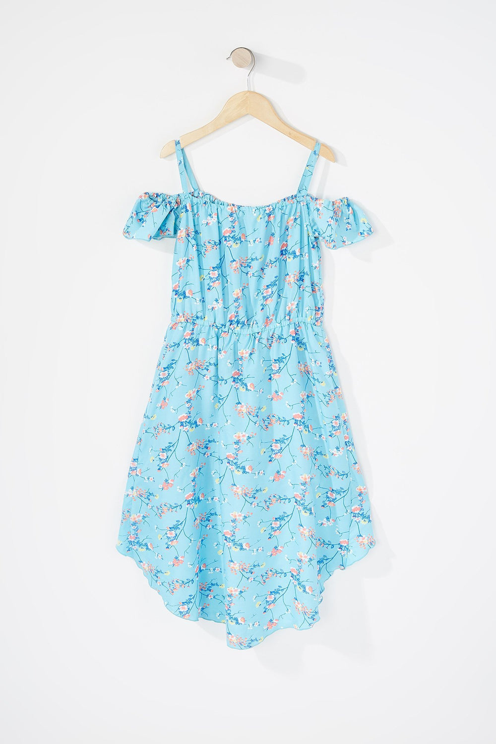 Kids Girls Cold Shoulder Walkthrough Floral Romper Blue