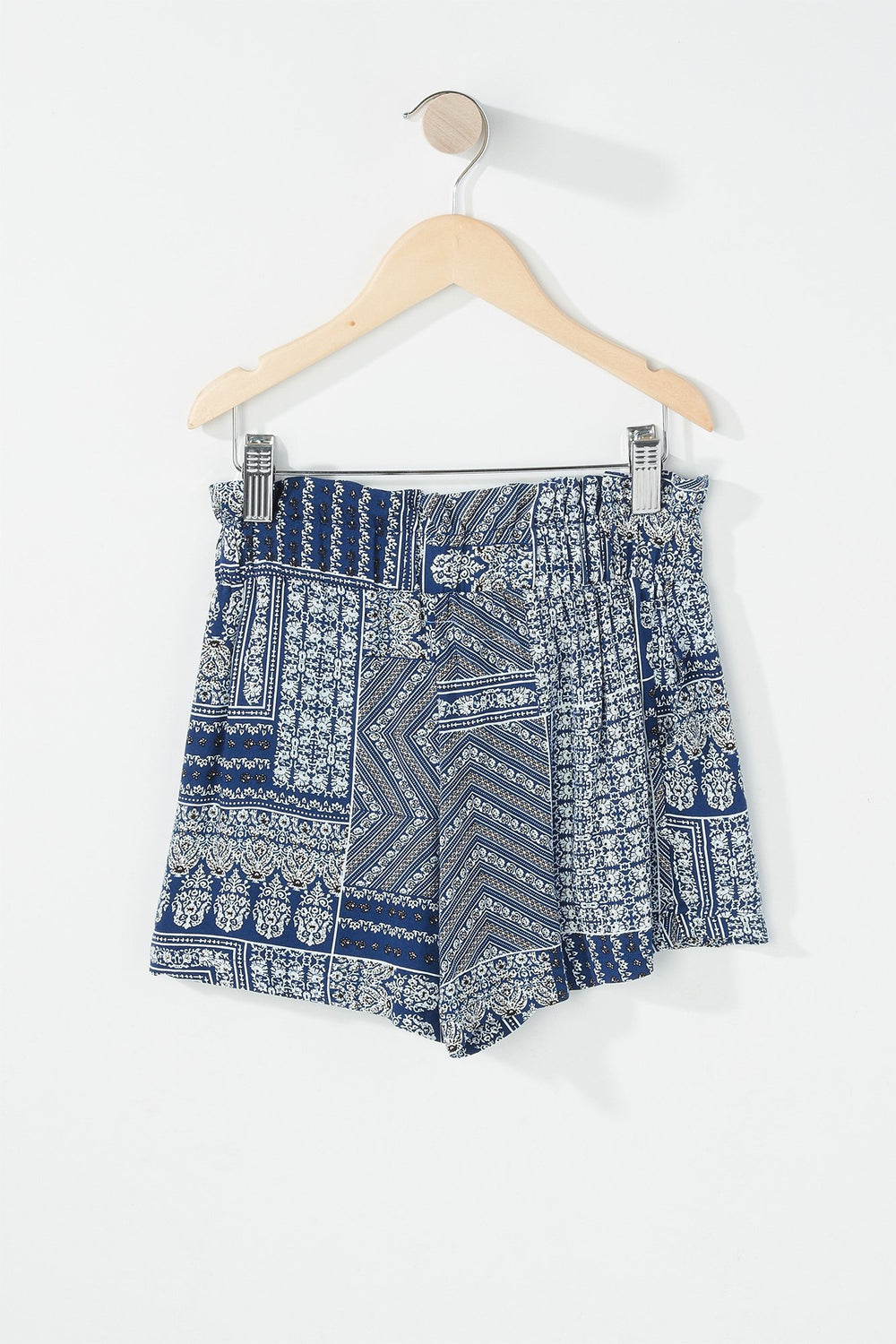 Kids Girls Ruffle Printed Paperbag Self-Tie Short Blue