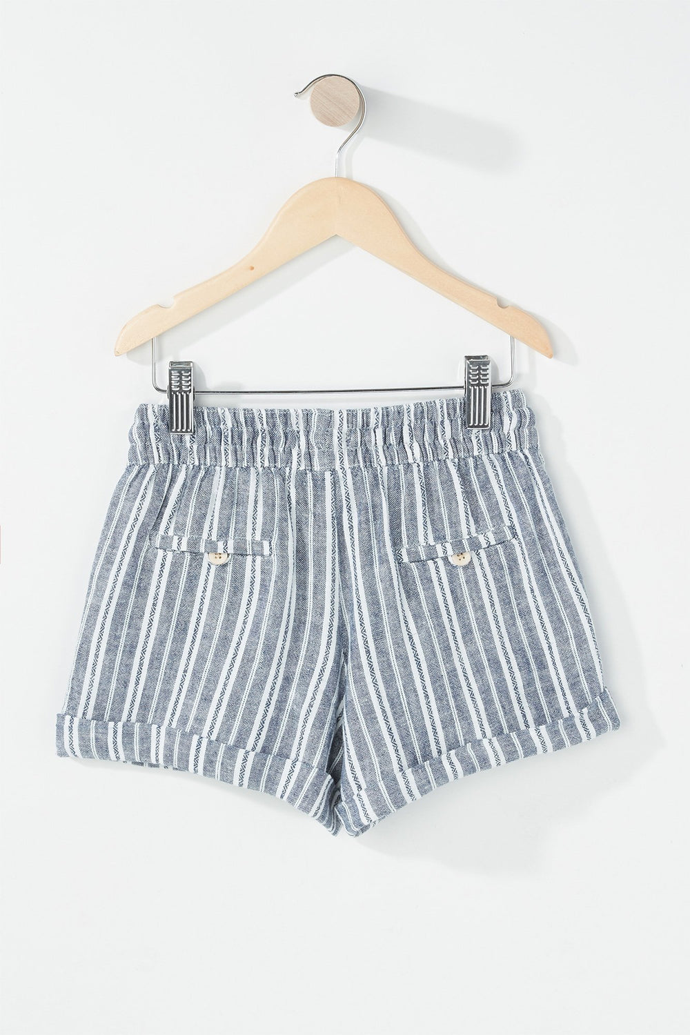 Kids Girls Striped Drawstring Linen Short Blue