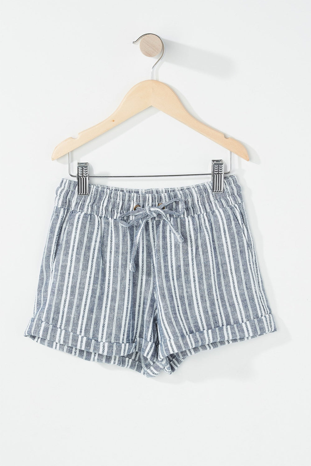 Kids Girls Striped Drawstring Linen Short Blue