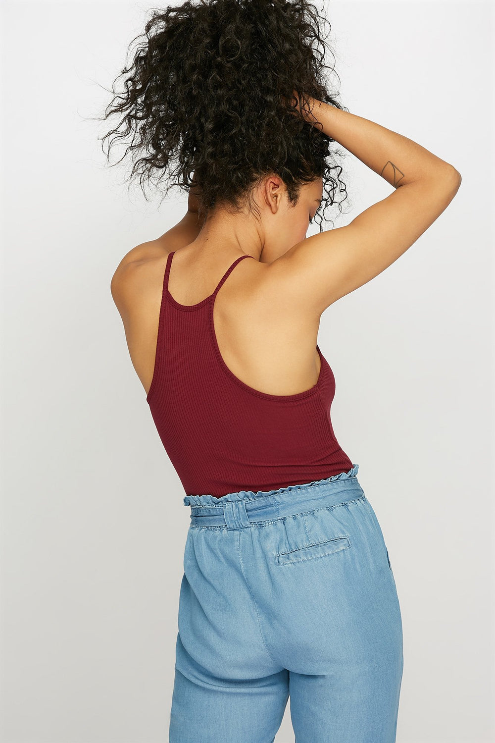 Women Camisole côtelée à col roulé Bourgogne
