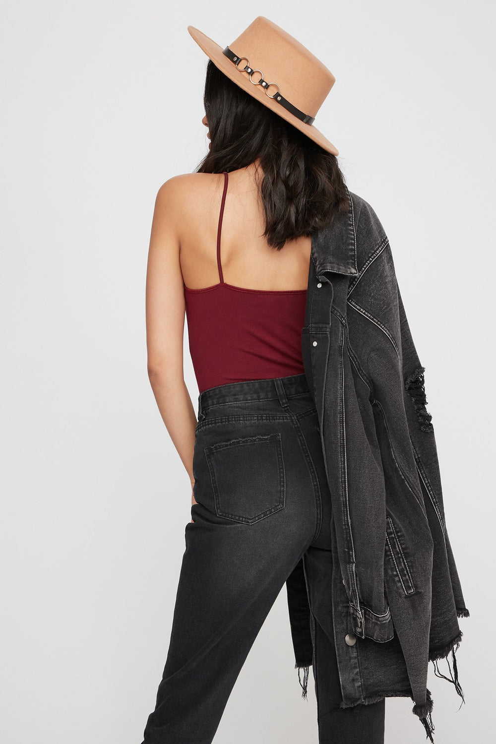 Women Camisole longue de base à encolure arrondie Bourgogne