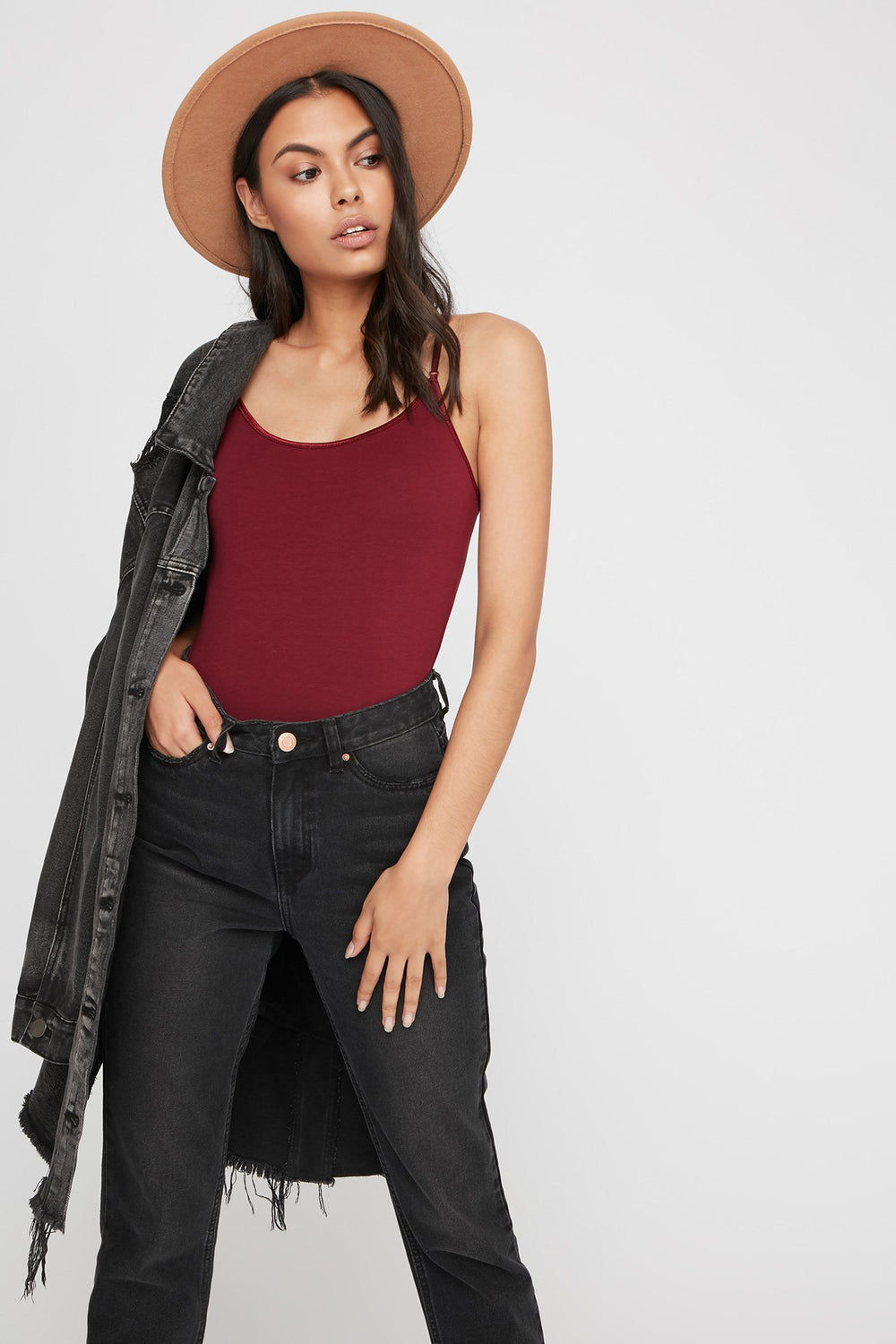 Women Camisole longue de base à encolure arrondie Bourgogne