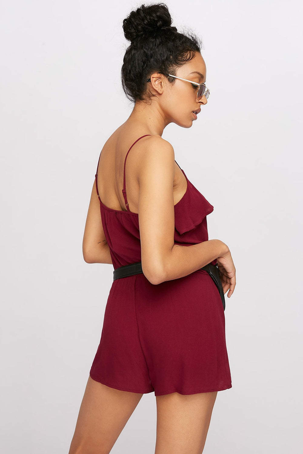 Women Combi-short léger volanté cintré lacé Bourgogne