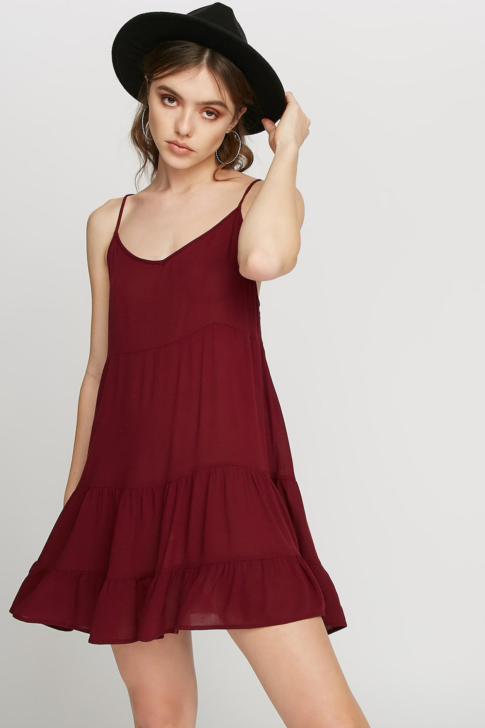 Women Minirobe à basque lacée au dos Bourgogne