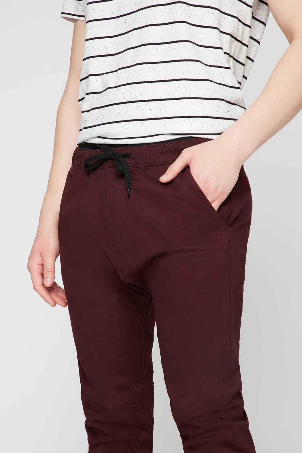 Men Pantalon de jogging en sergé bourgogne à taille coulissante Bourgogne