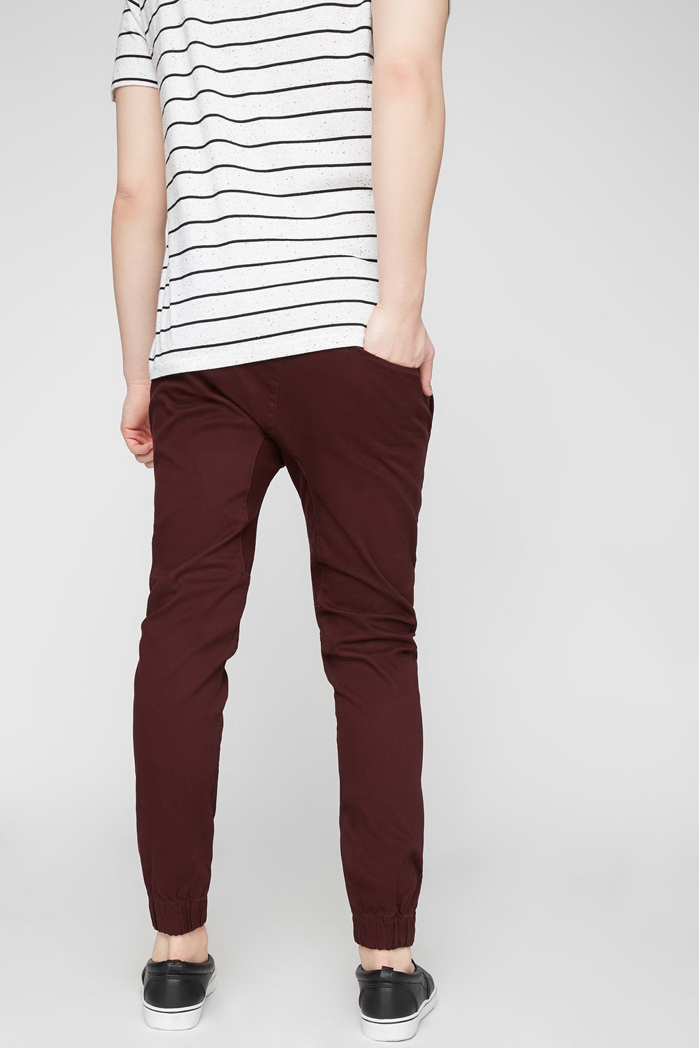 Men Pantalon de jogging en sergé bourgogne à taille coulissante Bourgogne