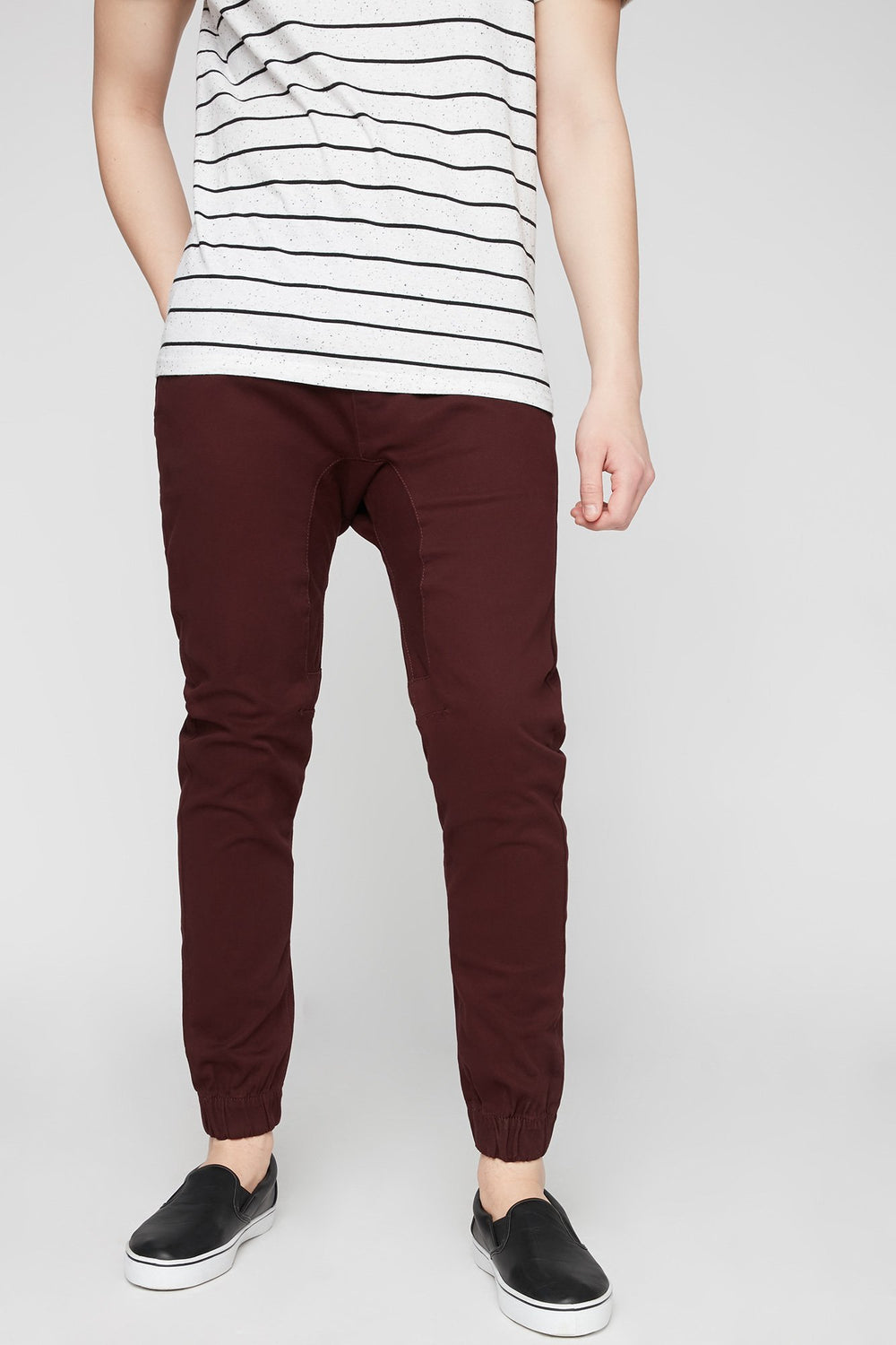 Men Pantalon de jogging en sergé bourgogne à taille coulissante Bourgogne