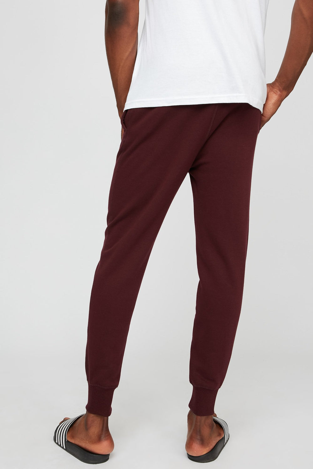Men Pantalon de jogging mince en molleton à taille coulissante Bourgogne