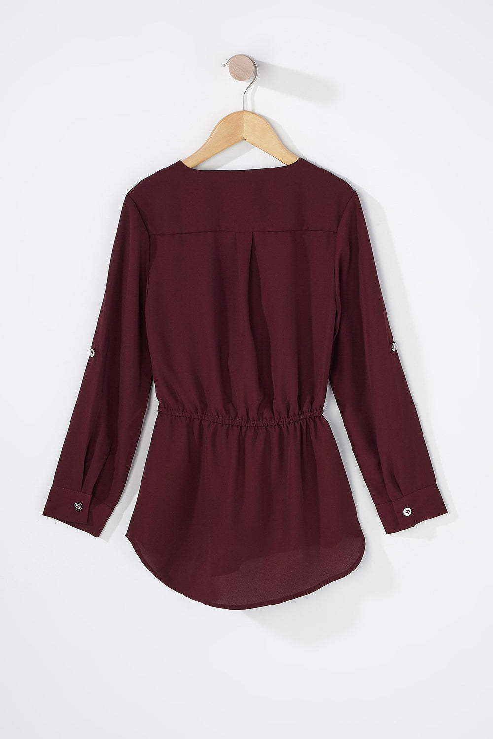 Kids Blouse à revers roulés à taille coulissante et demi-fermeture à glissière pour fille Bourgogne
