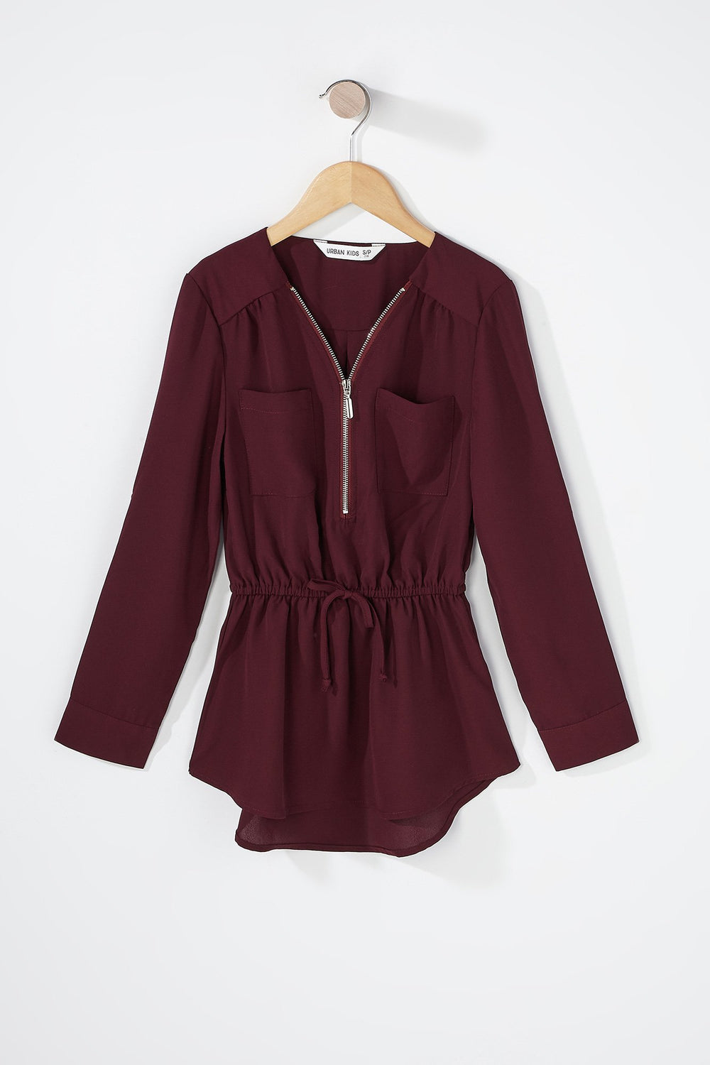 Kids Blouse à revers roulés à taille coulissante et demi-fermeture à glissière pour fille Bourgogne