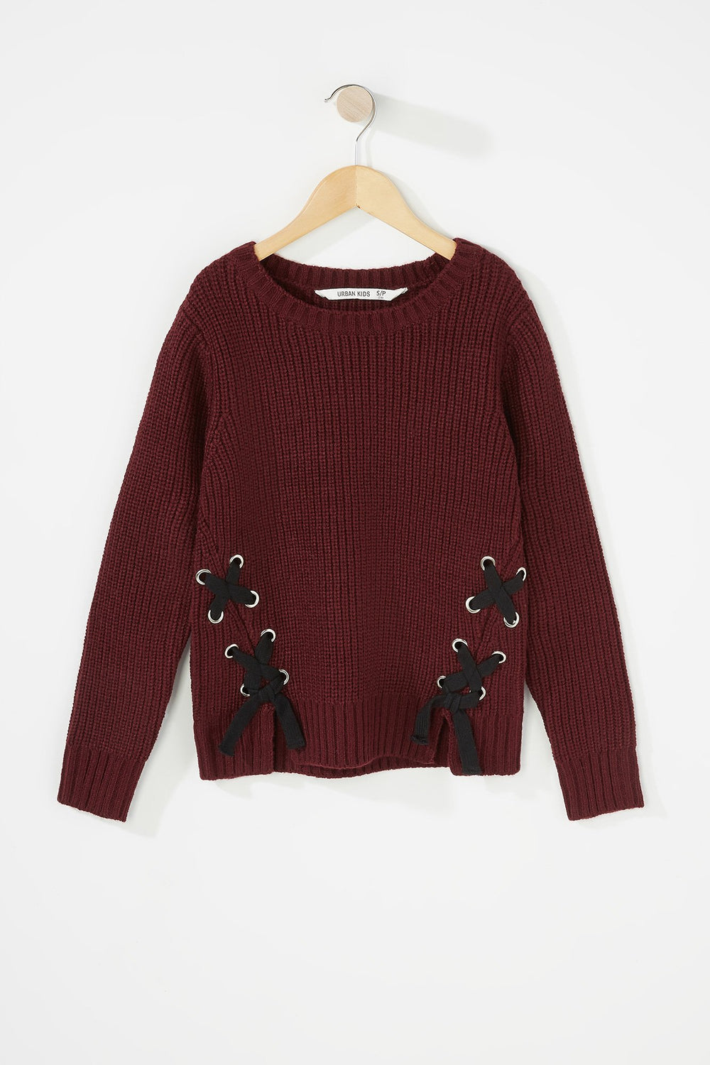 Kids Chandail à enfiler en tricot lacé pour fille Bourgogne
