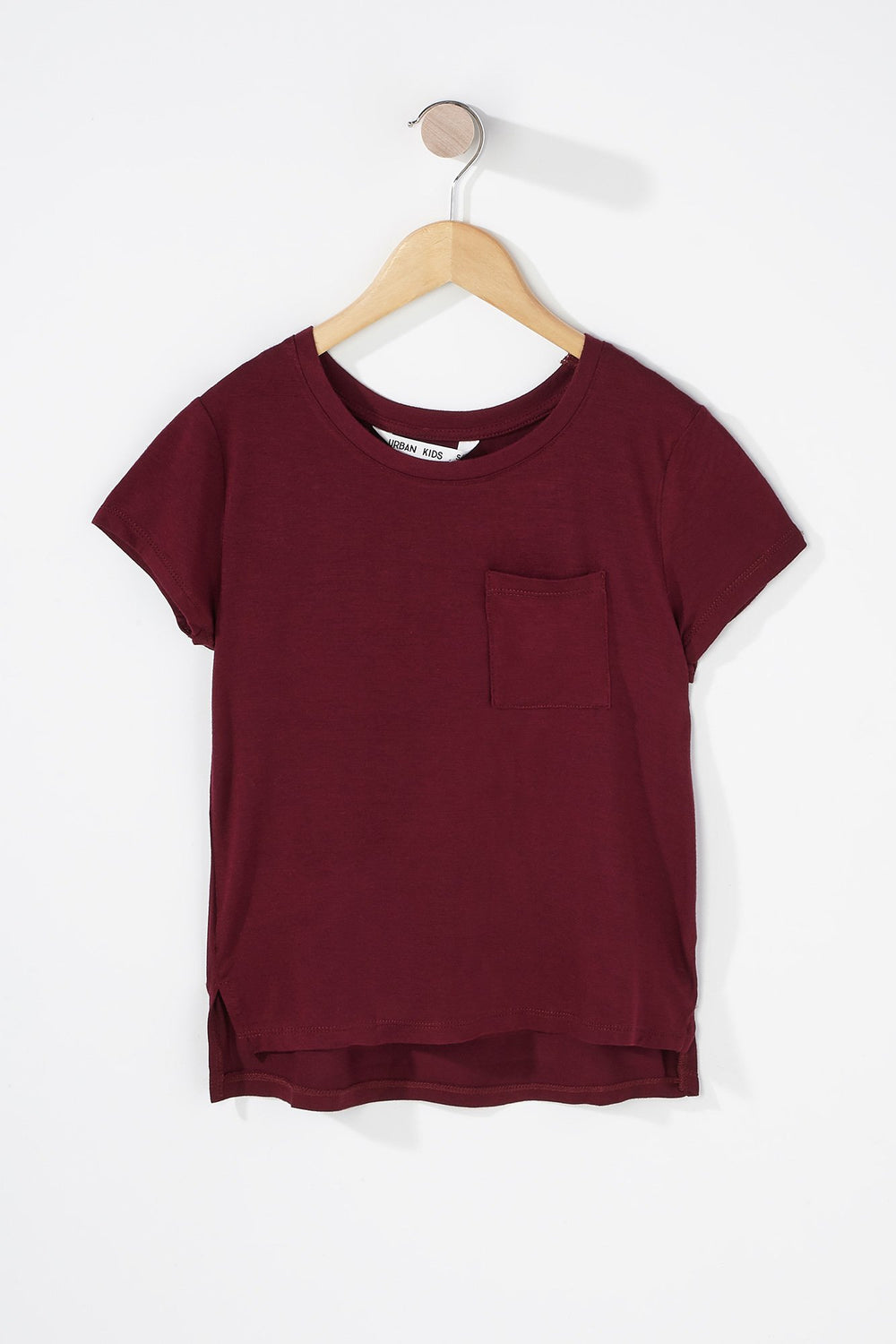 Kids T-shirt de base asymétrique avec poche à encolure arrondie pour fille Bourgogne