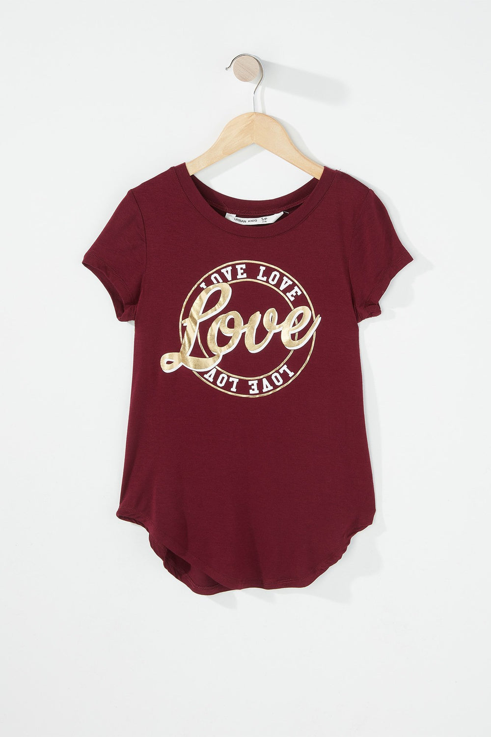 Kids T-shirt léger imprimé à ourlet arrondi pour fille Bourgogne