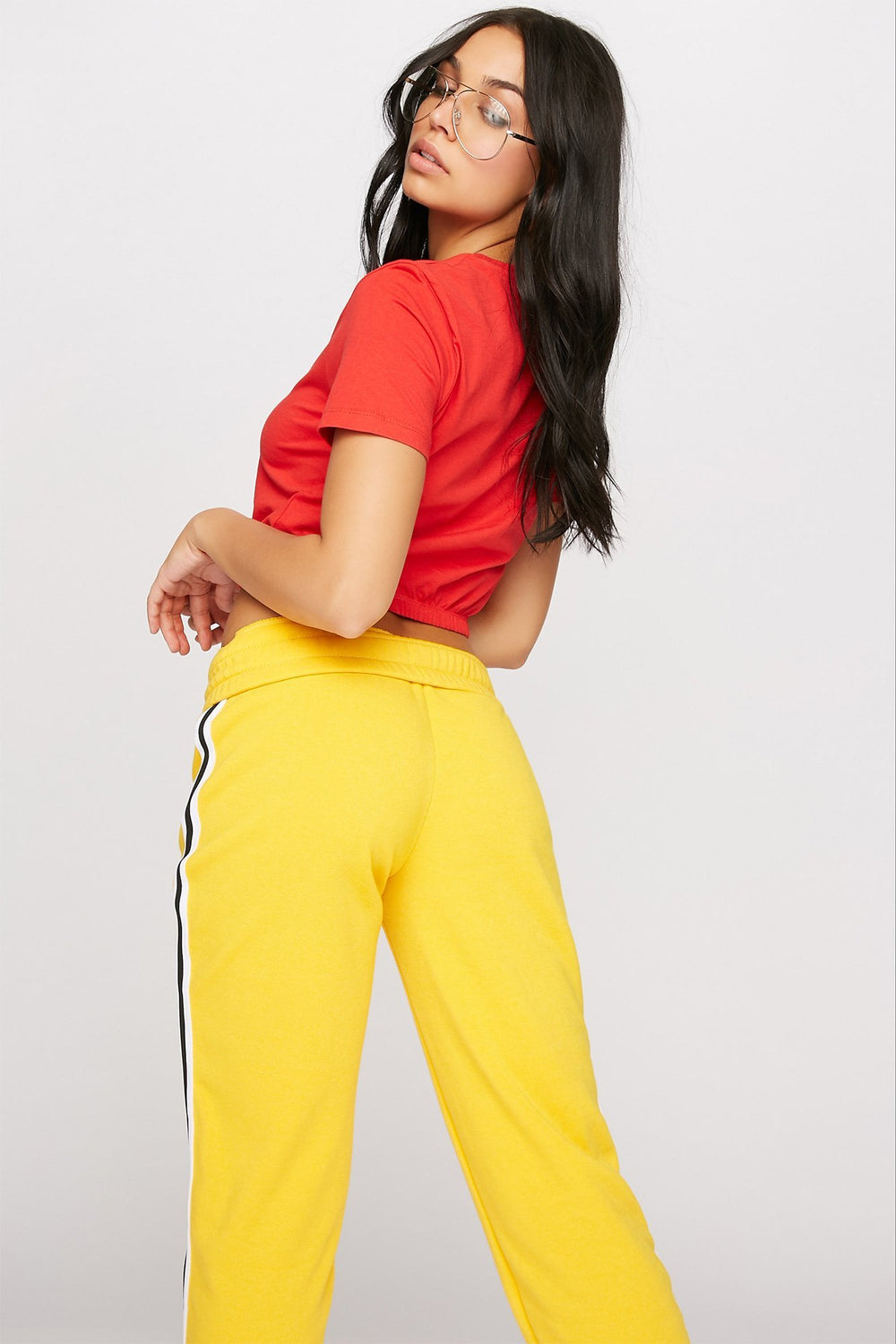 Women Cinched Cropped Crewneck T-Shirt Bright Red