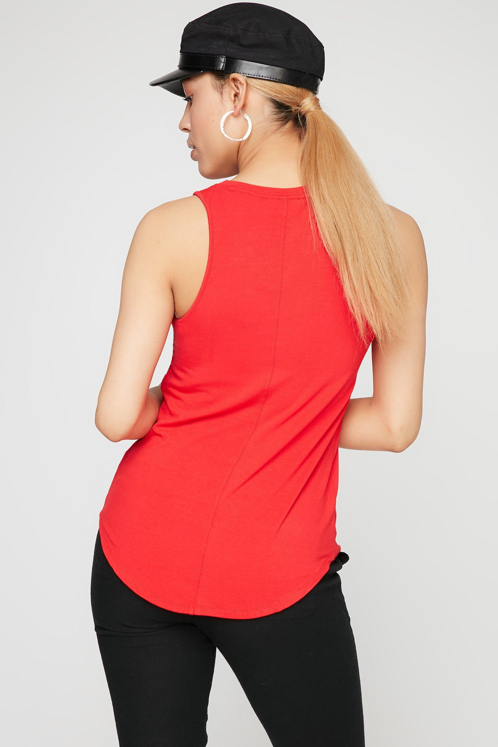 Women Racerback Dolphin Hem Tank Bright Red