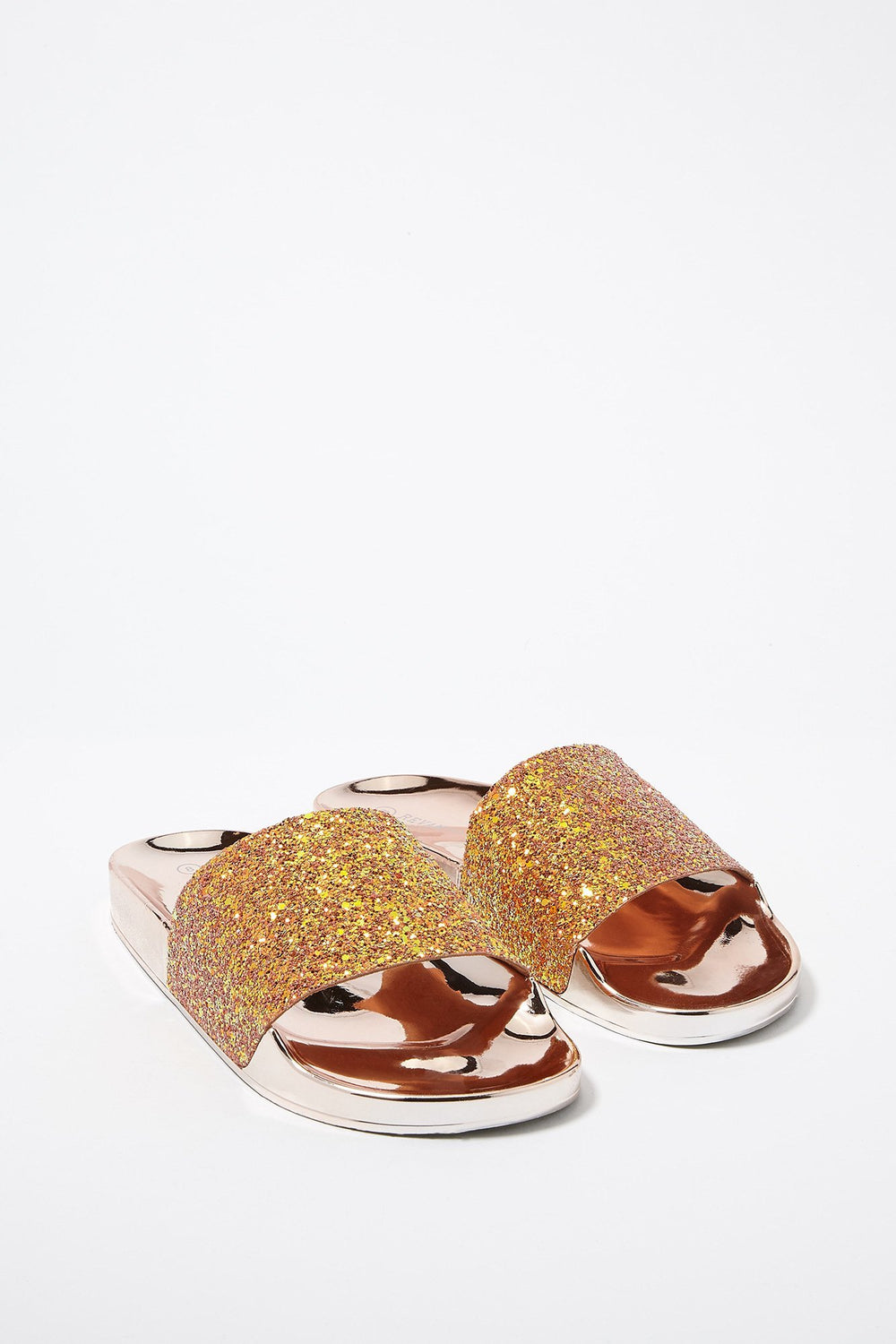 Women Glitter Band Electro Slider Sandal Bronze