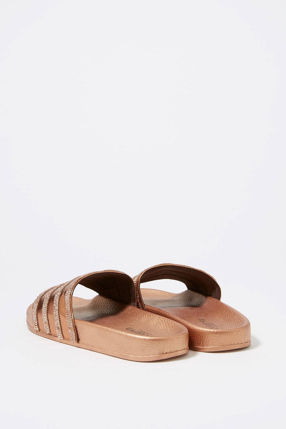 Women Glitter Striped Slider Sandals Bronze
