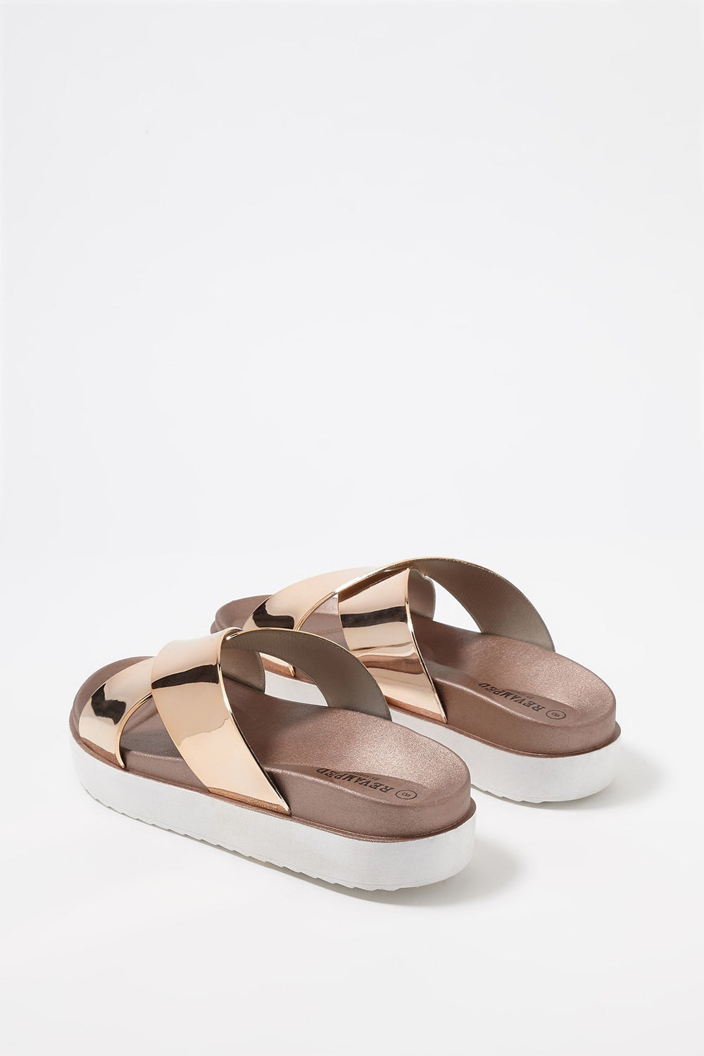 Women Mules plateformes avec brides métallisées Bronze