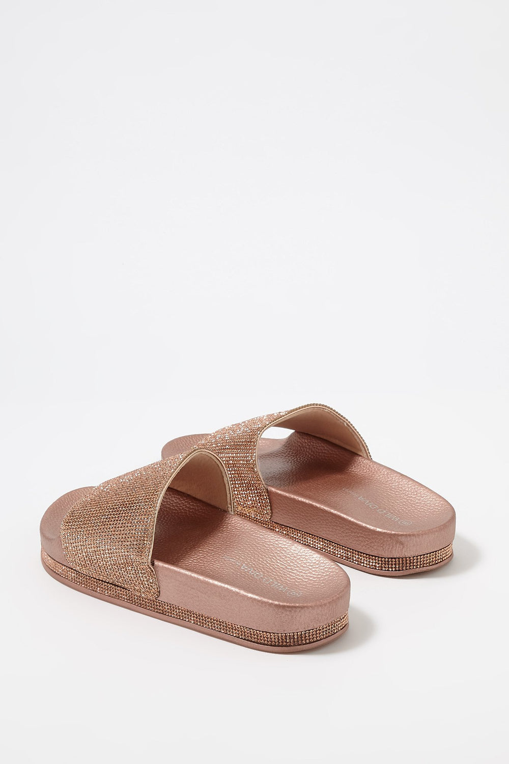 Women Mules plateformes scintillantes avec pierres du Rhin Bronze