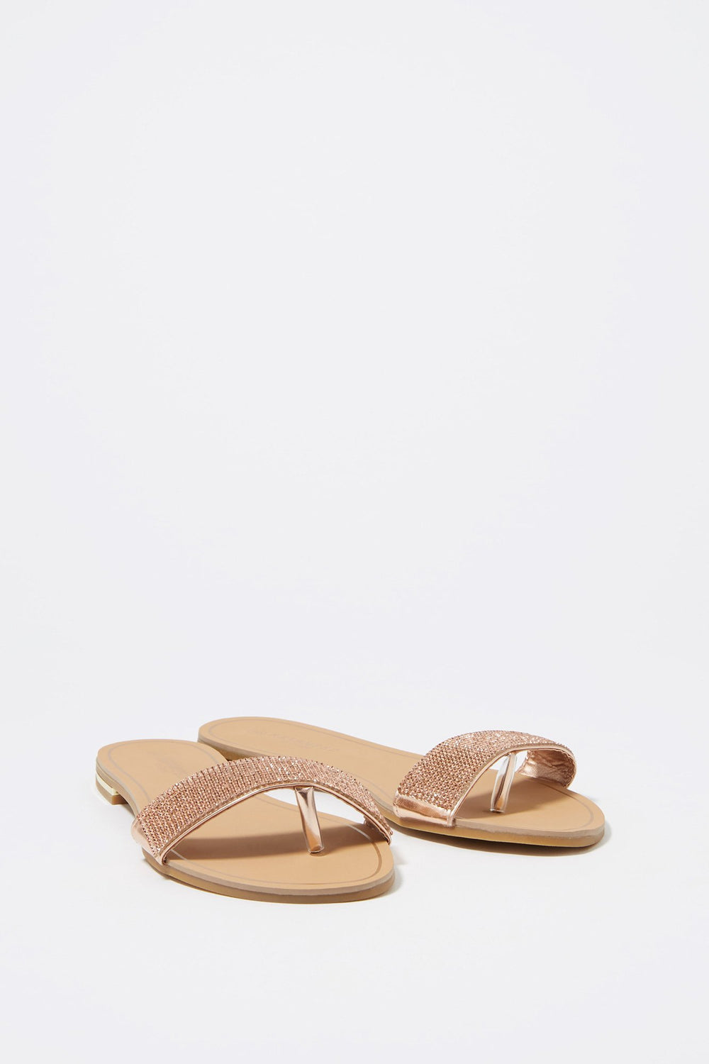 Women Rhinestone Banded Slip-On Sandal Bronze