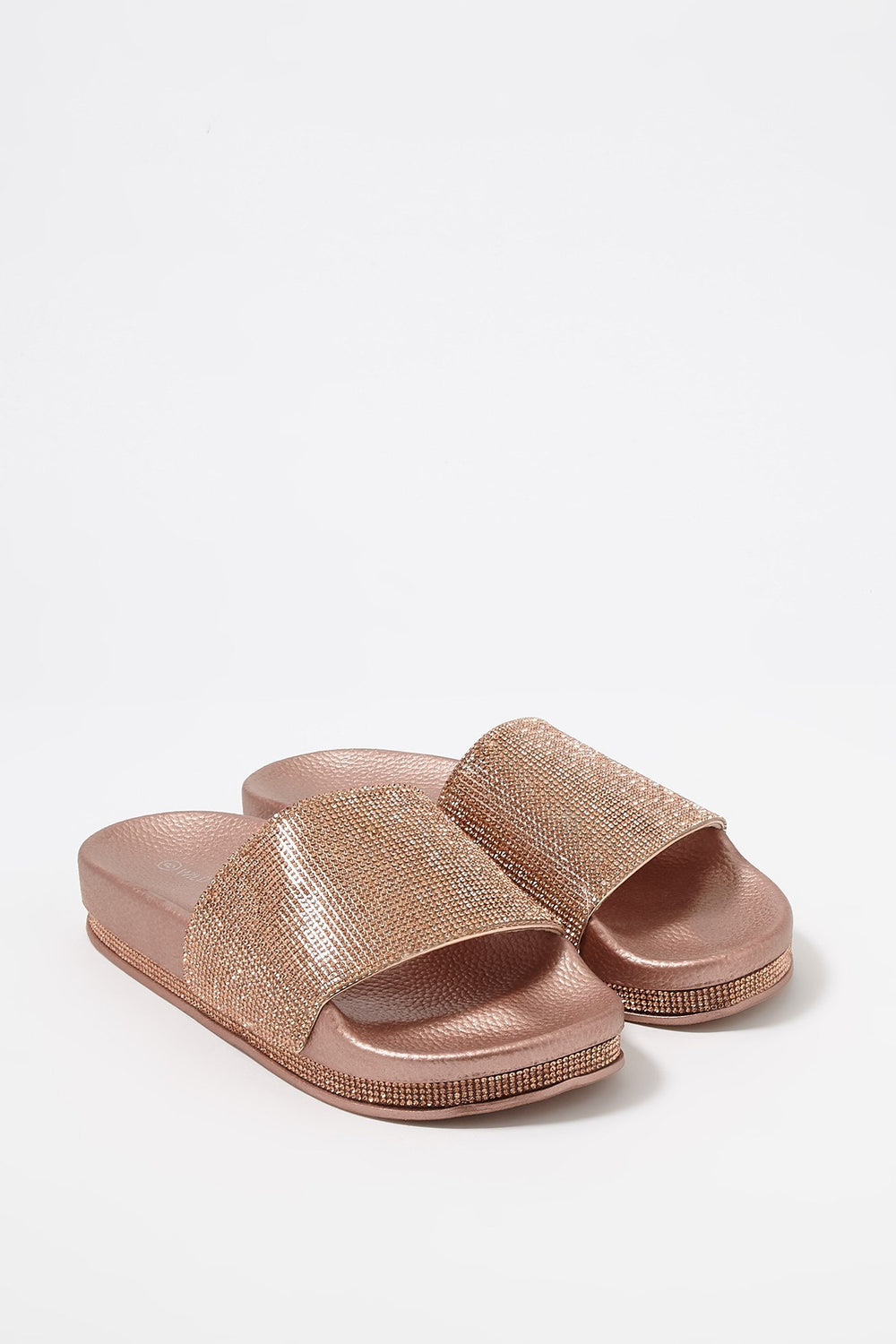 Women Rhinestone Glitter Platform Slider Sandal Bronze
