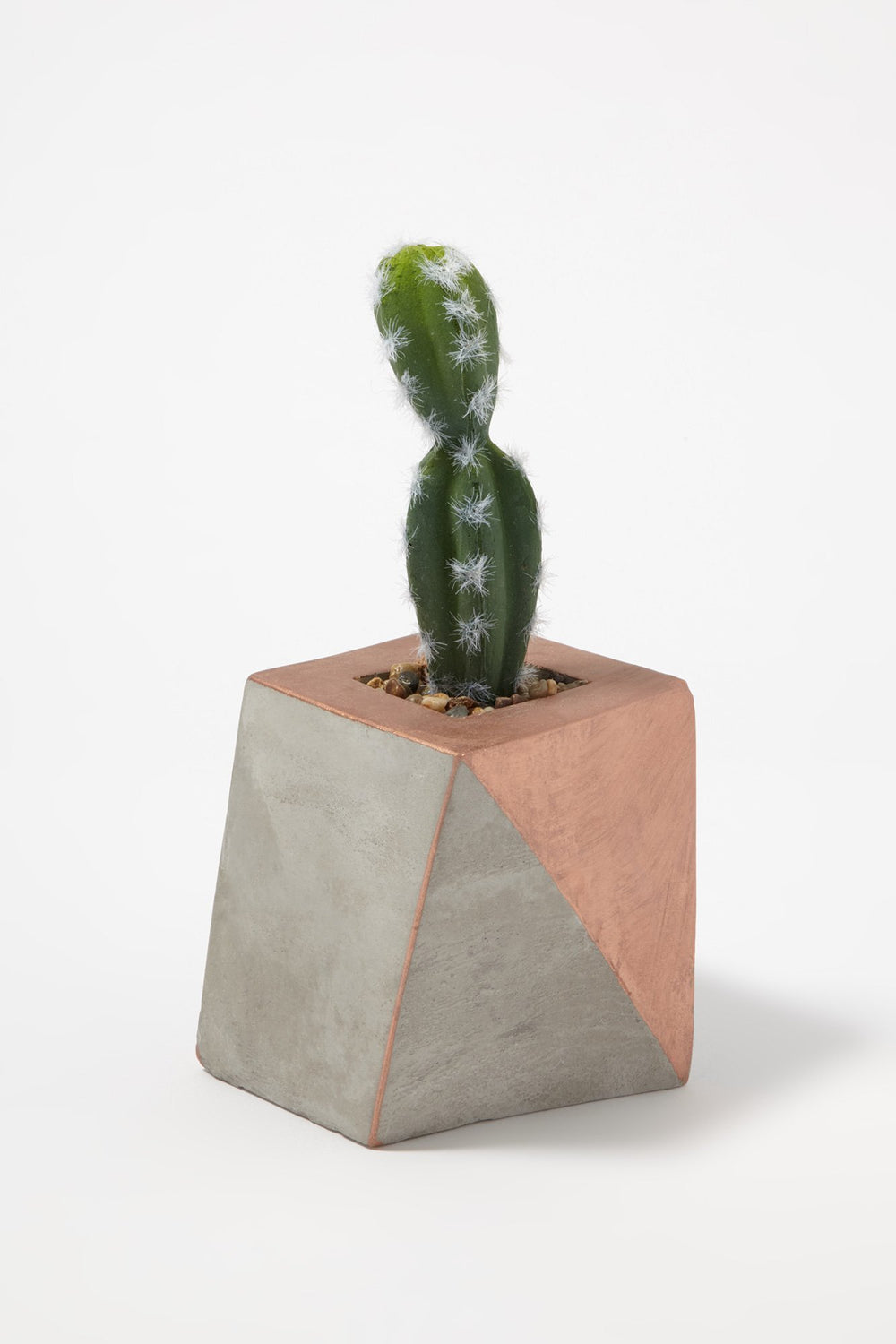 Artificial Cactus With Geometric Rose Gold Cement Planter Bronze